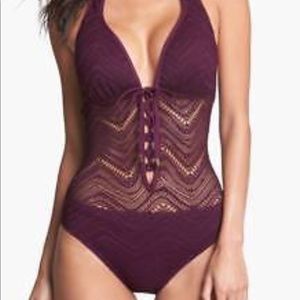 Bleu Crochet Halter One Piece Swimsuit Plum 8